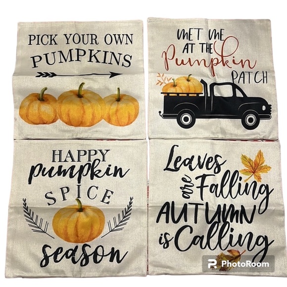 NWT set of 4 pillow covers. Zipper closure Fall Pumpkins Truck Autumn decor - Picture 1 of 8
